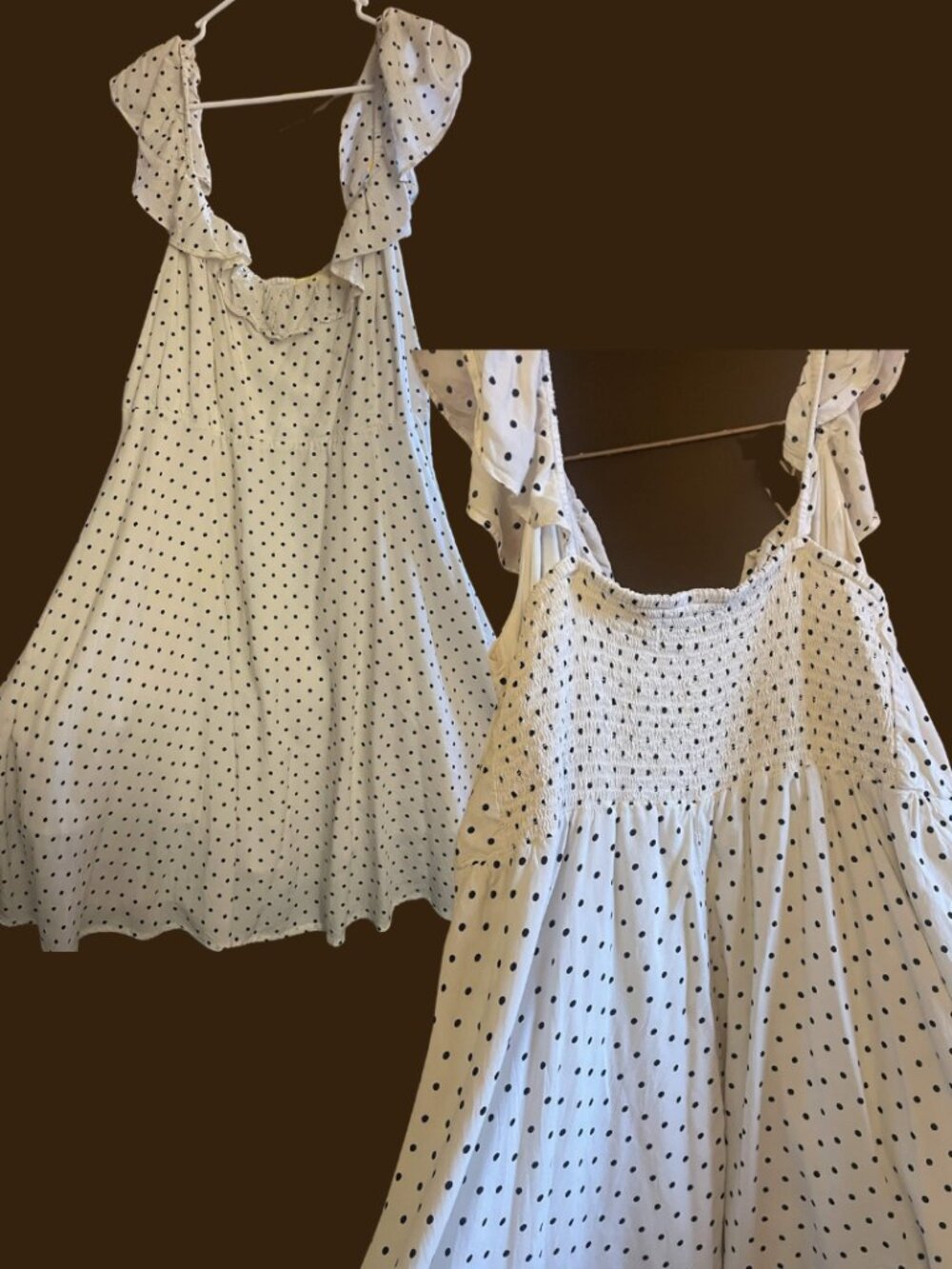 Old Navy~White Black Polka Dot~Smocked Babydoll~Midi Dress~XL